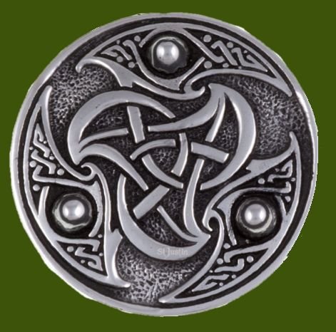 Image 0 of Celtic Triscele Interlacing Embossed Round Antiqued Stylish Pewter Brooch