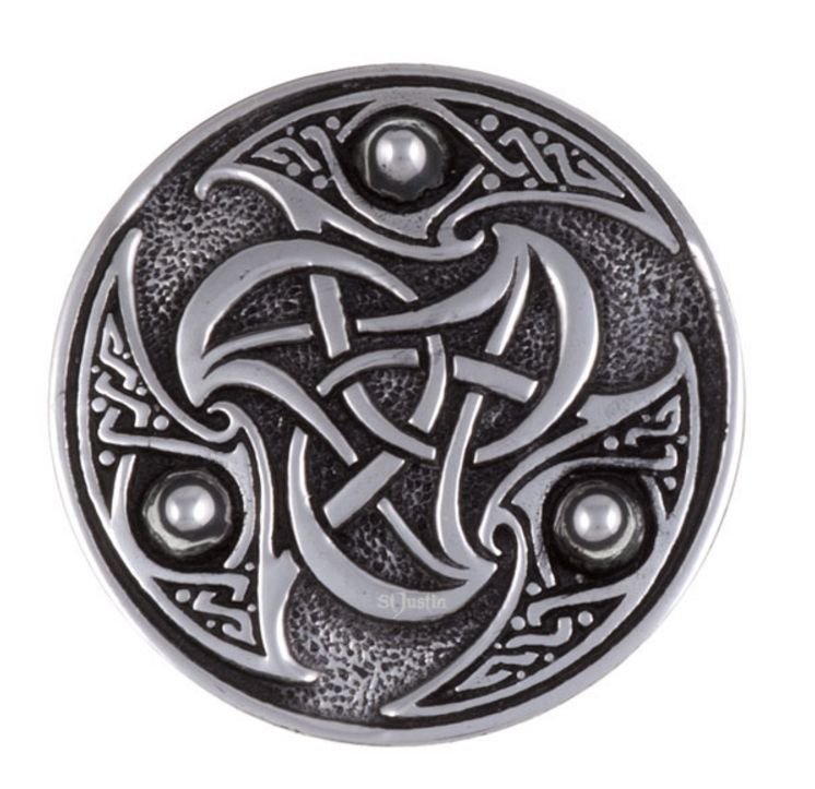Image 1 of Celtic Triscele Interlacing Embossed Round Antiqued Stylish Pewter Brooch