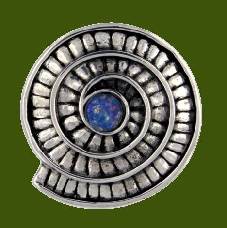 Image 0 of Opal Ammonite Shell Spiral Antiqued Stylish Pewter Brooch
