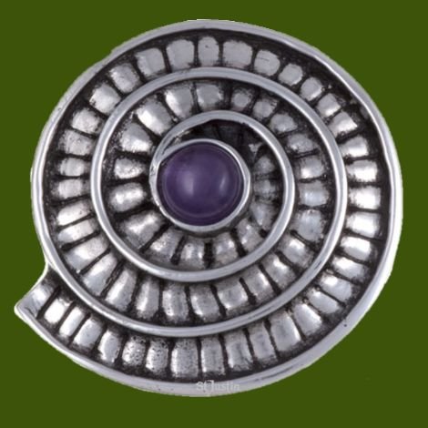Image 0 of Amethyst Ammonite Shell Spiral Antiqued Stylish Pewter Brooch