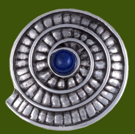 Image 0 of Lapis Lazuli Ammonite Shell Spiral Antiqued Stylish Pewter Brooch