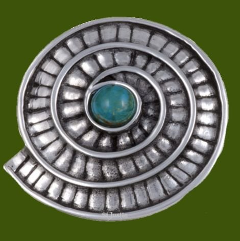 Image 0 of Turquoise Ammonite Shell Spiral Antiqued Stylish Pewter Brooch