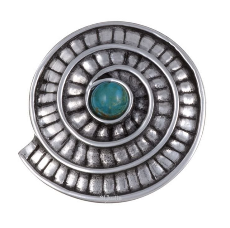 Image 1 of Turquoise Ammonite Shell Spiral Antiqued Stylish Pewter Brooch