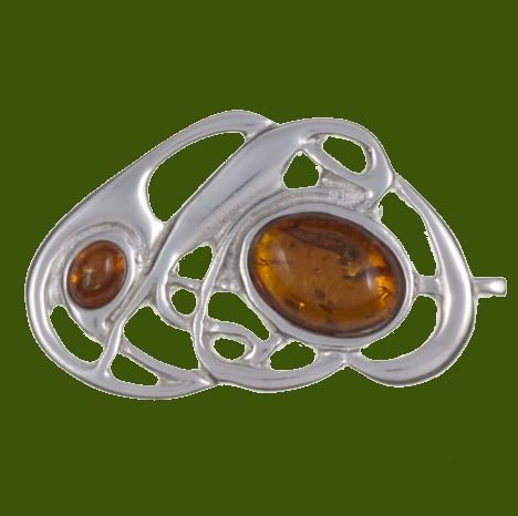 Image 0 of Amber Celtic Nouveau Open Knotwork Antiqued Stylish Pewter Brooch