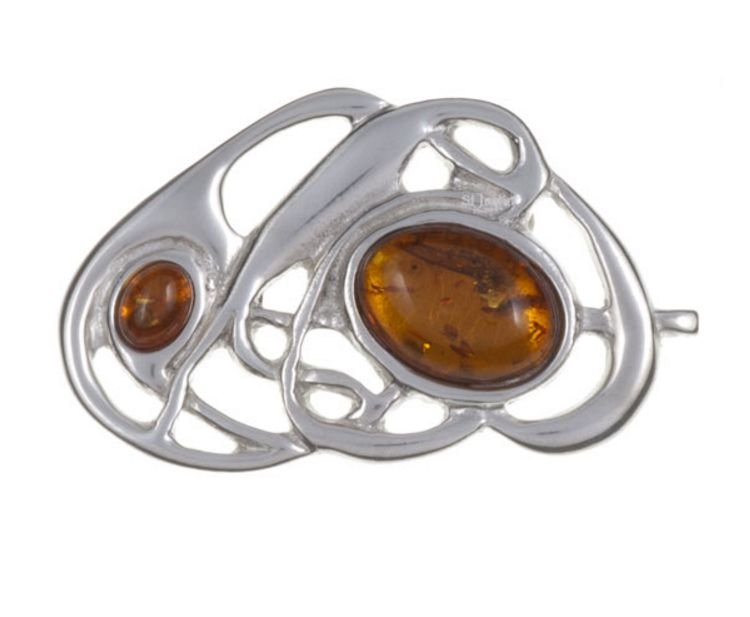 Image 1 of Amber Celtic Nouveau Open Knotwork Antiqued Stylish Pewter Brooch