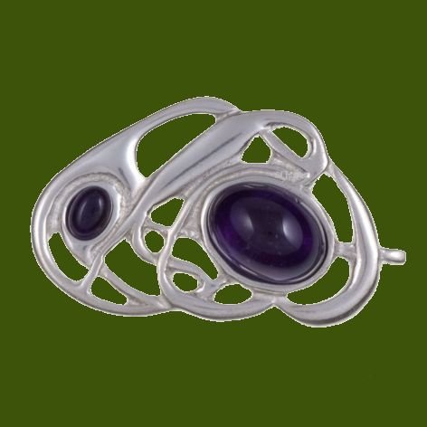 Image 0 of Amethyst Celtic Nouveau Open Knotwork Antiqued Stylish Pewter Brooch