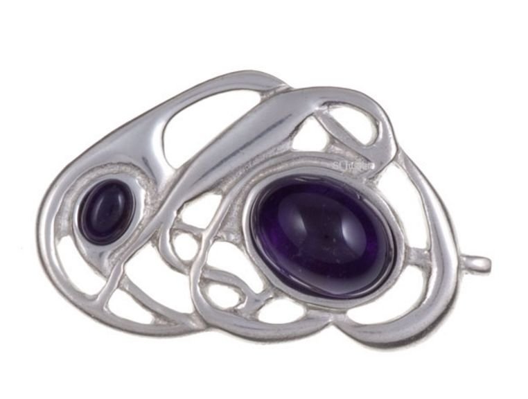 Image 1 of Amethyst Celtic Nouveau Open Knotwork Antiqued Stylish Pewter Brooch
