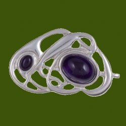 Amethyst Celtic Nouveau Open Knotwork Antiqued Stylish Pewter Brooch