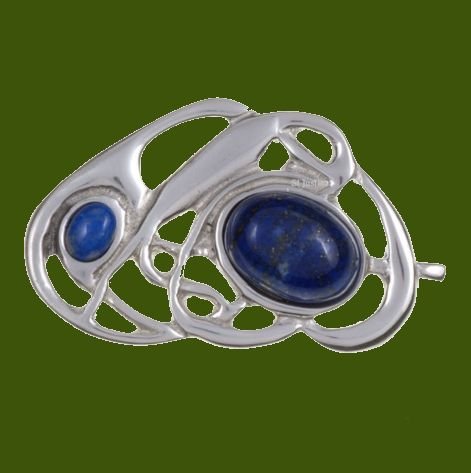 Image 0 of Lapis Lazuli Celtic Nouveau Open Knotwork Antiqued Stylish Pewter Brooch