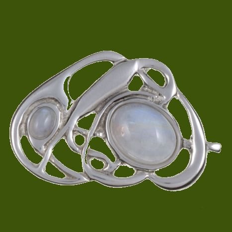 Image 0 of Moonstone Celtic Nouveau Open Knotwork Antiqued Stylish Pewter Brooch