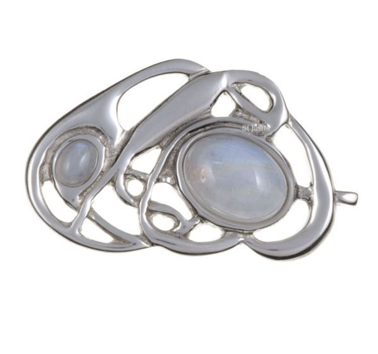 Image 1 of Moonstone Celtic Nouveau Open Knotwork Antiqued Stylish Pewter Brooch