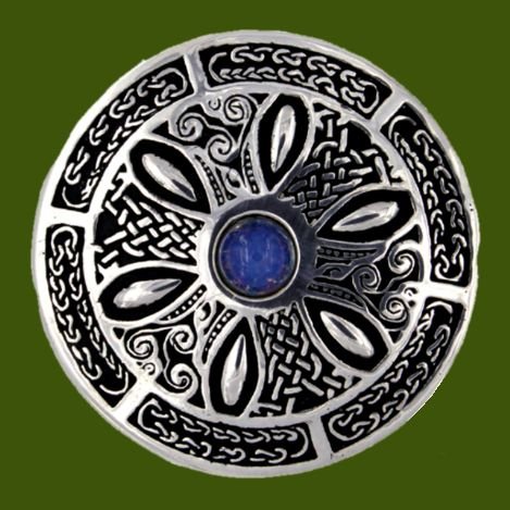 Image 0 of Opal Celtic Wheel Embossed Round Antiqued Stylish Pewter Brooch