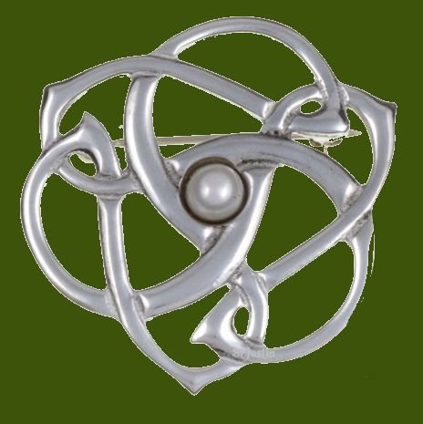 Image 0 of Pearl Celtic Triscele Open Knotwork Antiqued Stylish Pewter Brooch