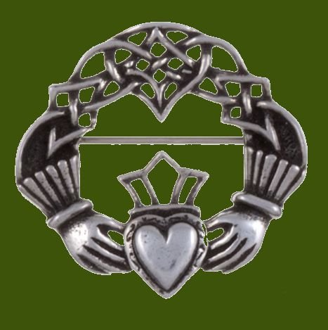 Image 0 of Claddagh Celtic Knotwork Antiqued Stylish Pewter Brooch
