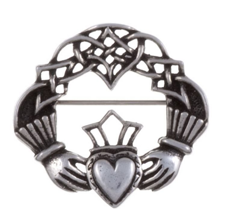 Image 1 of Claddagh Celtic Knotwork Antiqued Stylish Pewter Brooch