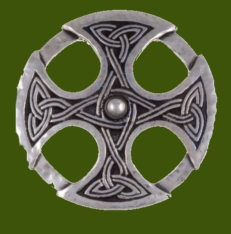 Image 0 of Nevern Celtic Knotwork Hammered Antiqued Stylish Pewter Brooch
