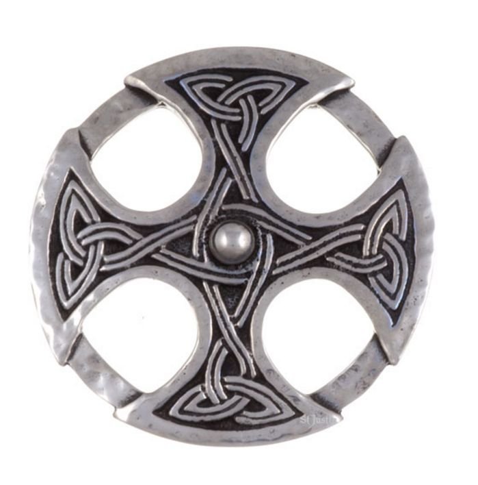 Image 1 of Nevern Celtic Knotwork Hammered Antiqued Stylish Pewter Brooch