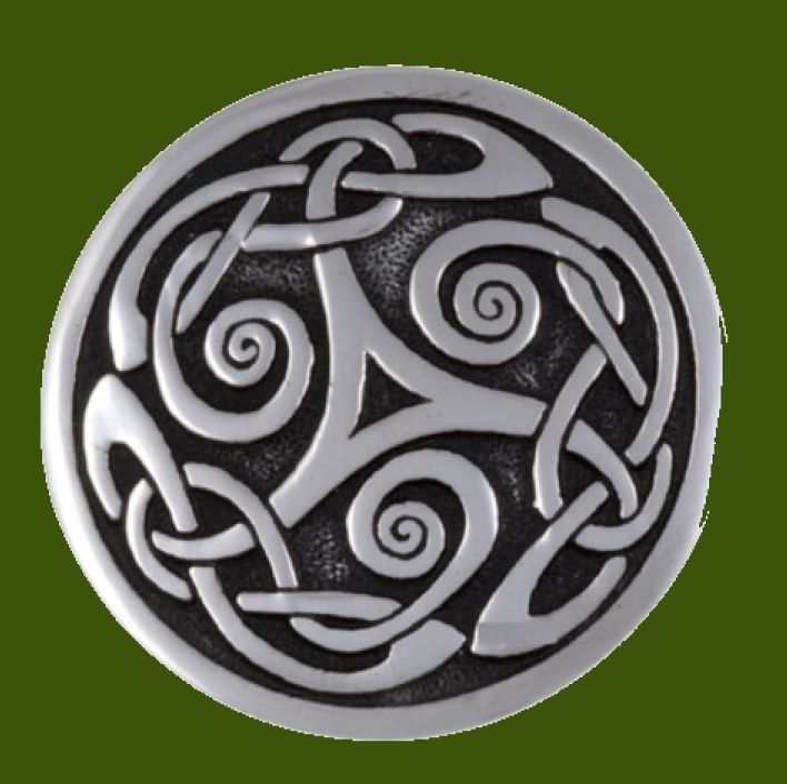 Image 0 of Celtic Triscele Nouveau Embossed Round Antiqued Stylish Pewter Brooch