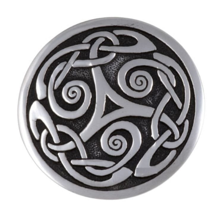 Image 1 of Celtic Triscele Nouveau Embossed Round Antiqued Stylish Pewter Brooch