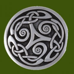 Celtic Triscele Nouveau Embossed Round Antiqued Stylish Pewter Brooch
