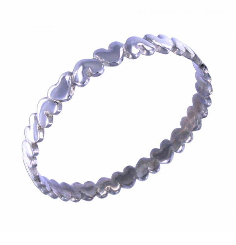 Image 1 of Puffed Heart Links Narrow Medium Stylish Pewter Bangle