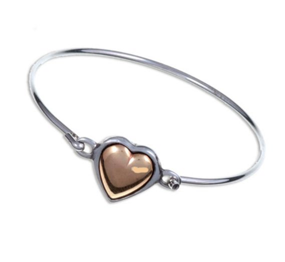 Image 1 of Copper Heart Pewter Framed Silver Plated Clip On Bangle
