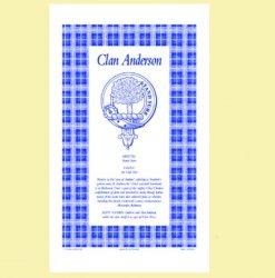 Anderson Clan Scottish Blue White Cotton Printed Tea Towel