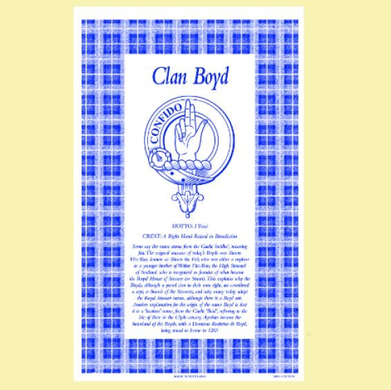 Image 0 of Boyd Clan Scottish Blue White Cotton Printed Tea Towel