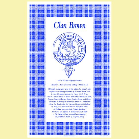 Image 0 of Brown Clan Scottish Blue White Cotton Printed Tea Towel
