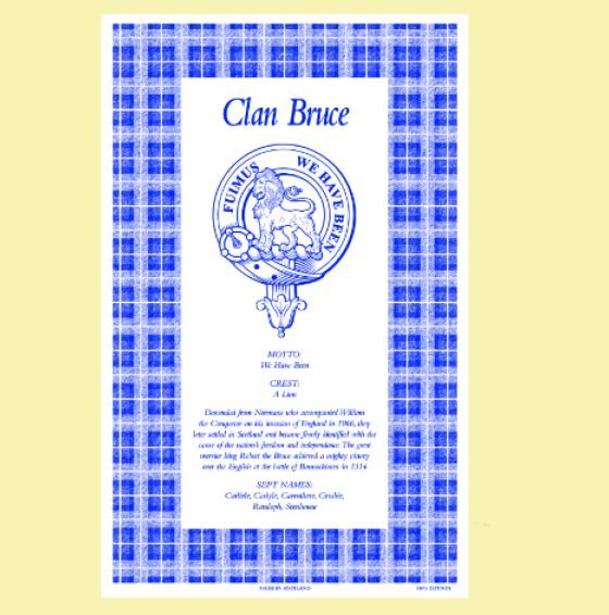 Image 0 of Bruce Clan Scottish Blue White Cotton Printed Tea Towel