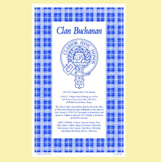 Image 0 of Buchanan Clan Scottish Blue White Cotton Printed Tea Towel