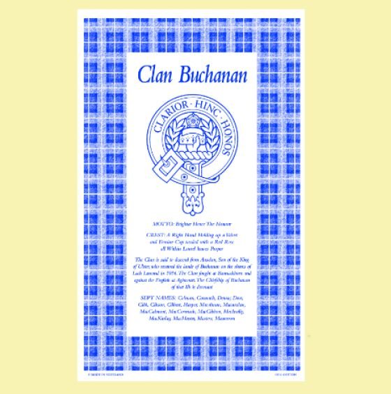 Image 0 of Buchanan Clan Scottish Blue White Cotton Printed Tea Towel
