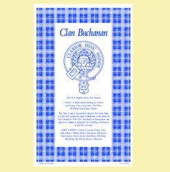 Buchanan Clan Scottish Blue White Cotton Printed Tea Towel