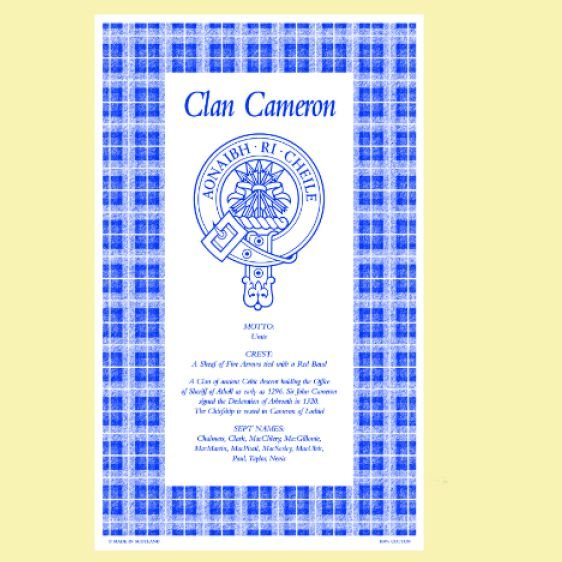 Image 0 of Cameron Clan Scottish Blue White Cotton Printed Tea Towel