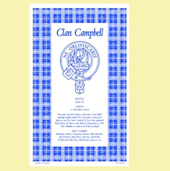 Image 0 of Campbell Clan Scottish Blue White Cotton Printed Tea Towel