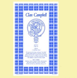 Campbell Clan Scottish Blue White Cotton Printed Tea Towel