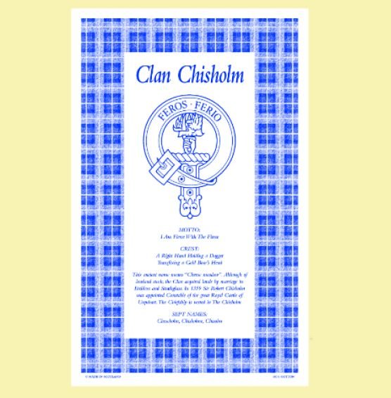 Image 0 of Chisholm Clan Scottish Blue White Cotton Printed Tea Towel