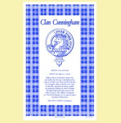 Cunningham Clan Scottish Blue White Cotton Printed Tea Towel