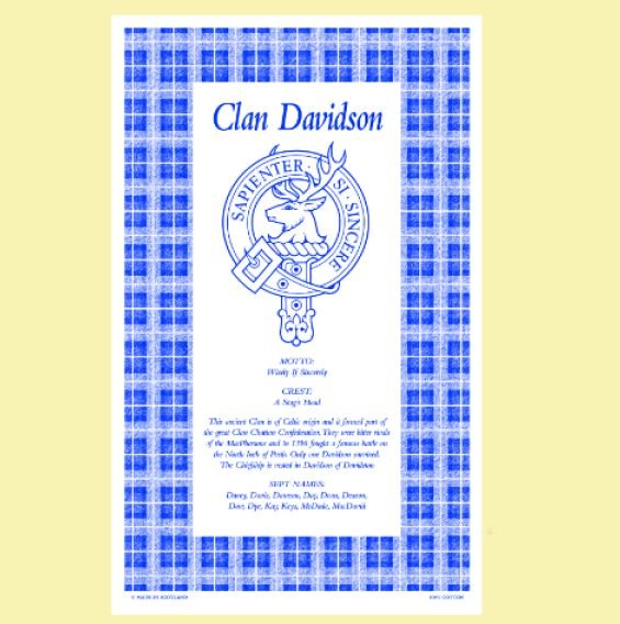 Image 0 of Davidson Clan Scottish Blue White Cotton Printed Tea Towel