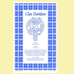 Davidson Clan Scottish Blue White Cotton Printed Tea Towel
