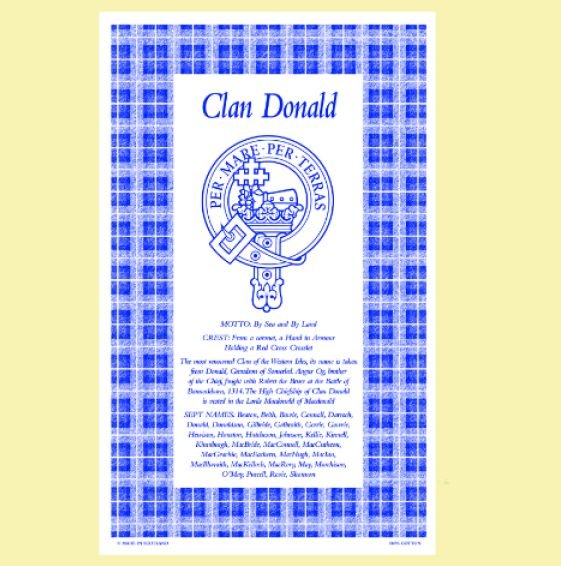 Image 0 of Donald Clan Scottish Blue White Cotton Printed Tea Towel