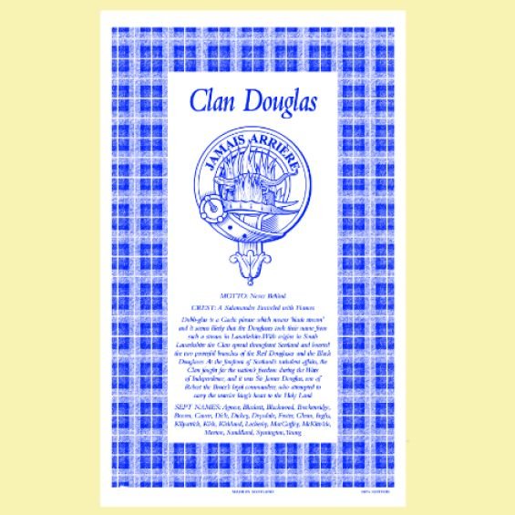 Image 0 of Douglas Clan Scottish Blue White Cotton Printed Tea Towel