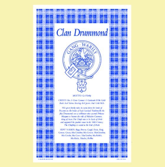 Image 0 of Drummond Clan Scottish Blue White Cotton Printed Tea Towel