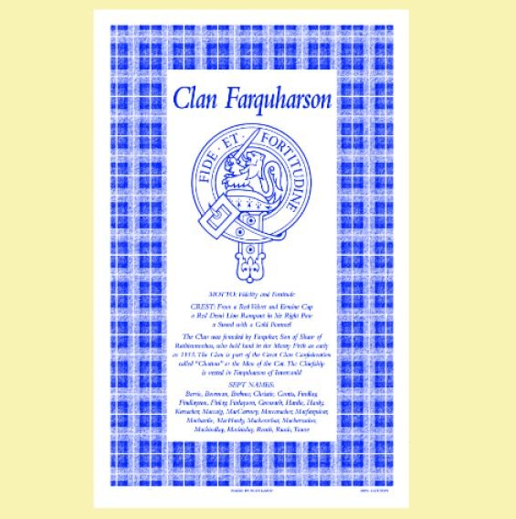 Image 0 of Farquharson Clan Scottish Blue White Cotton Printed Tea Towel