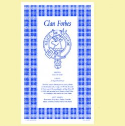 Forbes Clan Scottish Blue White Cotton Printed Tea Towel