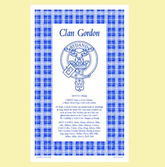 Image 0 of Gordon Clan Scottish Blue White Cotton Printed Tea Towel