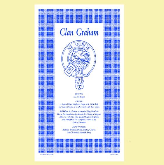 Image 0 of Graham Clan Scottish Blue White Cotton Printed Tea Towel