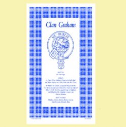 Graham Clan Scottish Blue White Cotton Printed Tea Towel