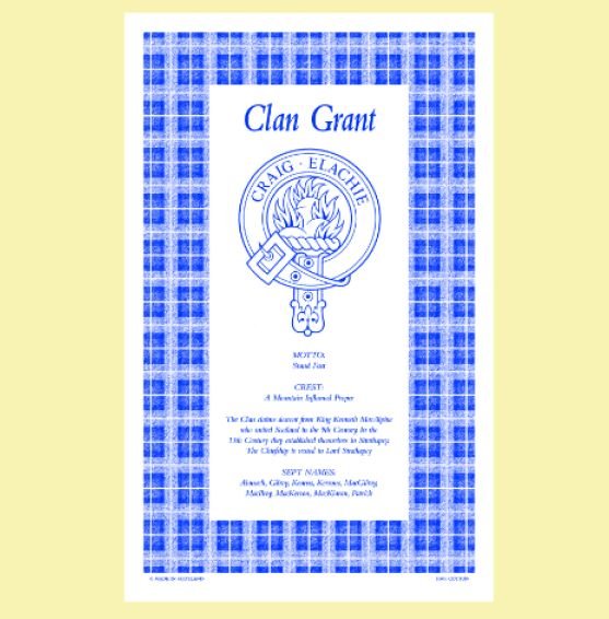 Image 0 of Grant Clan Scottish Blue White Cotton Printed Tea Towel