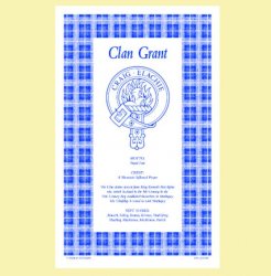 Grant Clan Scottish Blue White Cotton Printed Tea Towel